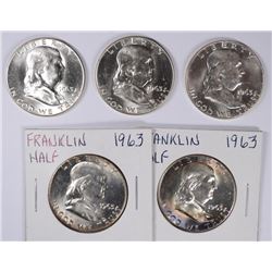 (5) 1963 FRANKLIN HALF DOLLAR'S CH BU
