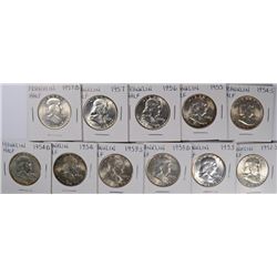 (11) CH BU FRANKLIN HALF DOLLAR'S (52-S, 53, 53-D, 53-S, 54, 54-D, 54-S, 55, 56,