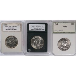 (3) SLABBED FRANKLIN HALF DOLLARS (59-D, 62, 63-D)