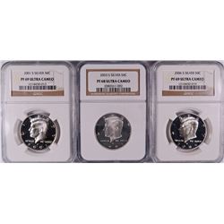 (3) SILVER PROOF KENNEDY HALF DOLLAR'S (01-S, 03-S, 06-S) NGC PF-68/69