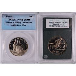 1986-S STATUE OF LIBERTY PROOF HALF DOLLAR & 1994 WORLD CUP PROOF HALF DOLLAR (S