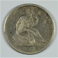 1871 SEATED HALF DOLLAR, AU+