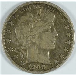 1908-O BARBER HALF DOLLAR, VF mark on reverse