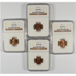 LOT OF ( 4 ) 1937 LINCOLN CENTS, NGC MS-66 RED