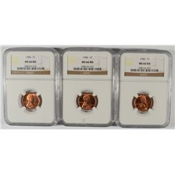 LOT OF ( 3 ) 1946 LINCOLN CENTS, NGC MS-66 RED