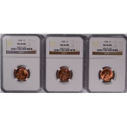 LOT OF ( 3 ) 1948 LINCOLN CENTS, NGC MS-66 RED