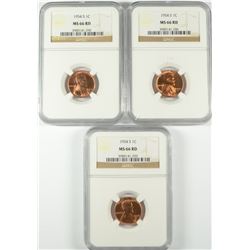 ( 3 ) 1954-S LINCOLN CENTS, NGC MS-66 RED