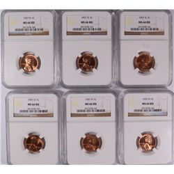 LOT OF ( 6 )  1957-D LINCOLN CENTS, NGC MS-66 RED