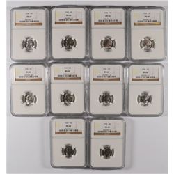 LOT OF ( 10 ) 1958 ROOSEVELT DIMES, NGC MS-66