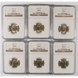 LOT OF ( 6 ) 1943-D JEFFERSON NICKELS, NGC MS-66