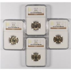 LOT OF ( 4 ) 1943-S JEFFERSON NICKELS, NGC MS-66