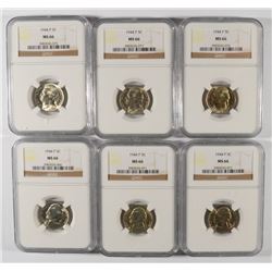 LOT OF ( 6 ) 1944-P JEFFERSON NICKELS, NGC MS-66