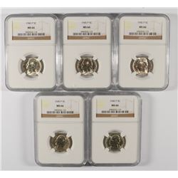5 1945-P JEFFERSON SILVER NICKELS NGC MS-66