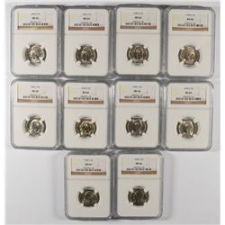 LOT OF ( 10 ) 1945-S JEFFERSON NICKELS, NGC MS-66
