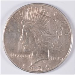1934-S PEACE SILVER DOLLAR, AU/BU  LIGHTLY CLEANED