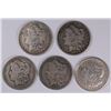 Image 1 : ( 5 ) CIRCULATED MORGAN SILVER DOLLARS: 1885, 1886-O, 1890-O, 1896-O AND 1921-S