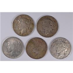 ( 5 ) CIRCULATED PEACE DOLLARS: 1922, 1923-S, 1924, 1925-S AND 1935-S