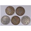 Image 1 : ( 5 ) CIRCULATED PEACE DOLLARS: 1922, 1923-S, 1924, 1925-S AND 1935-S