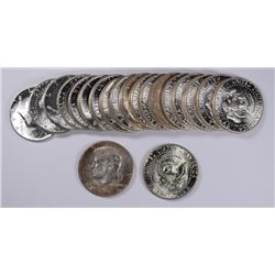 ROLL OF GEM BU 1964 AND 1964-D KENNEDY HALF DOLLARS, ( 20 ) COINS
