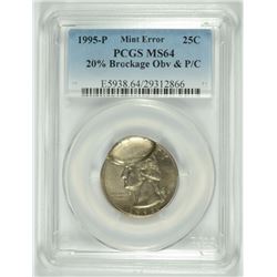 1995 QUARTER MINT ERROR PCGS MS64 20% BROCKAGE OBV & P/C