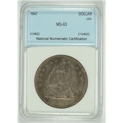 1847 SEATED DOLLAR NNC MS-63