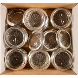 22 Vintage Sterling Silver Rim & Glass Crystal Coasters