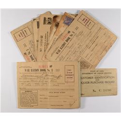 COLLECTION OF WWII WAR RATION BOOKS ETC