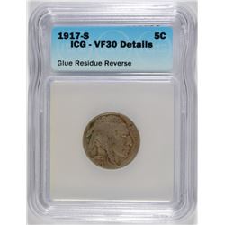1917-S BUFFALO NICKEL ICG VF-30 DETAILS GLUE RESIDUE REV