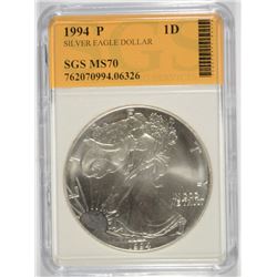 1994 SILVER EAGLE SGS MS-70 KEY DATE