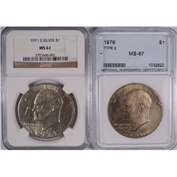 1971-S & 1976 II IKE DOLLARS (SLABBED)