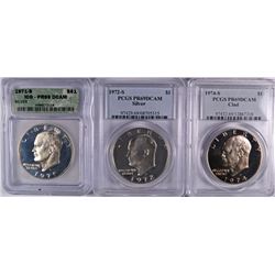 (3) SLABBED PROOF IKE DOLLARS (71-S, 72-S, 74-S)
