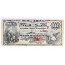 1882 $10 NATIONAL COLDWATER, MI #1924 (VERY NICE)
