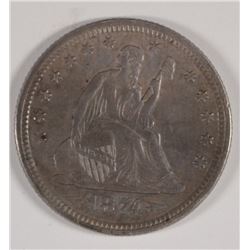 1874 ARROWS SEATED LIBERTY QUARTER AU/BU TONED