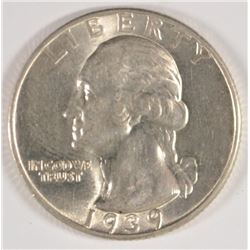 1939-D WASHINGTON QUARTER, MS-64  NICE WHITE COIN