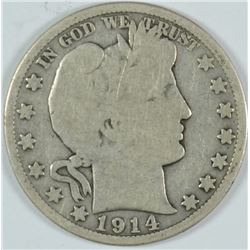 1914 BARBER HALF DOLLAR, VG