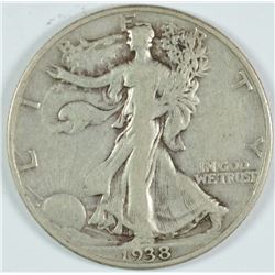 1938-D WALKING LIBERTY HALF DOLLAR, VF-30