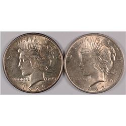 1923 AND 1924 PEACE SILVER DOLLARS, AU/BU