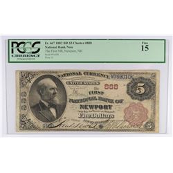 1882 BB $5 NATIONAL (NEWPORT, NH) #888 PCGS 15
