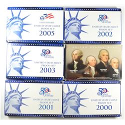 U.S. PROOF SETS 2000, 01, 02, 03, 05, 07 ( MISSING SLEEVE ) & 2008 ALL BOXES/COA