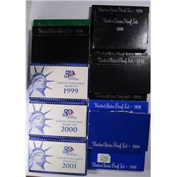 U.S. PROOF SETS: 1968, 69, 70, 1975 THRU 80 , 1994, 1999, 2000 AND 2001 13 SETS