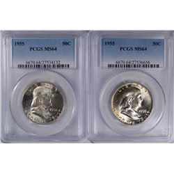 LOT OF ( 2 ) 1955 FRANKLIN HALF DOLLARS,  PCGS MS-64