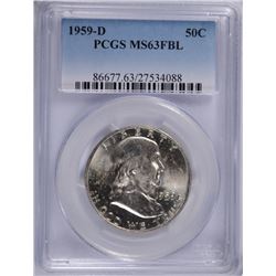 1959-D FRANKLIN HALF DOLLAR, PCGS MS-63 FBL