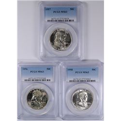 1956, 57 & 58 FRANKLIN HALF DOLLARS, PCGS MS-63
