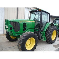 2010 JOHN DEERE 7130 MFWD FARM TRACTOR, S/N 628385, 3 PTH, PTO, DRAW BAR, TOP LINK, 3 HYD REMOTES, E