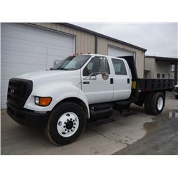2008 FORD F750 CREW CAB S/A FLATBED DUMP, S/N 3FRWW75DX8V640669, 6.7L CUMMINS DIESEL ENGINE, A/T, 12