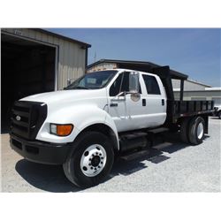 2008 FORD F750 CREW CAB S/A FLATBED, S/N 3FRNW75D18V039937, 6.7L CUMMINS DIESEL ENGINE, A/T, 12' STE