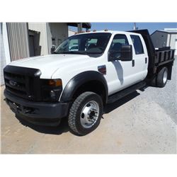 2009 FORD F450 CREW CAB FLATBED, S/N 1FDAW46R79EA69814, 6.4L DIESEL ENGINE, A/T, 8'-6" STEEL FLATBED
