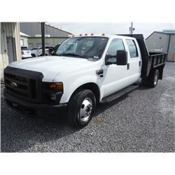 2010 FORD F350 CREW CAB FLATBED, S/N 1FDWW3G50AEB16858, V8 GAS, A/T, 8'-6" FLATBED BODY W/SIDES AND 