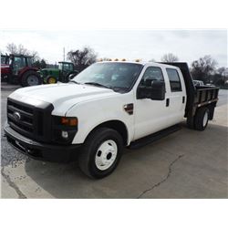2009 FORD F350 CREW CAB FLATBED, S/N 1FDWW36R39EA63699, 6.4L DIESEL ENGINE, A/T, 8'-6" STEEL FLATBED