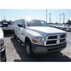 2011 DODGE RAM 2500 CREW CAB 4X4 PICKUP TRUCK, S/N 3D7TT2CT3BG587367, V8 GAS, A/T, CAMPER SHELL, BED